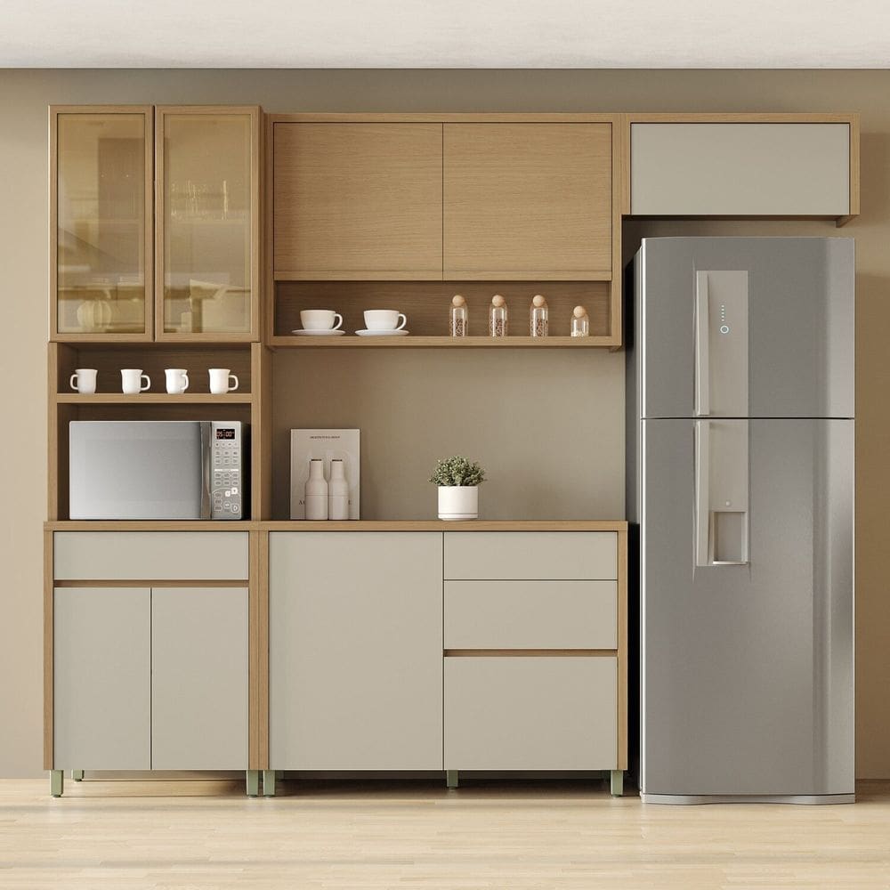 Cozinha 4 Peças 8 Portas 4 Gavetas 270cm 100% Mdf Condessa Carvalho