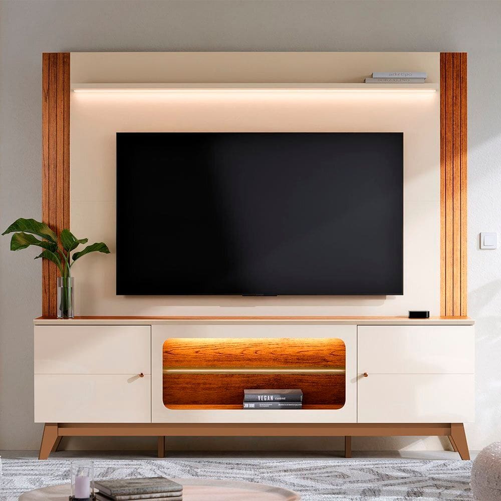 Estante Home para Tv 75 Polegadas Maceió 1.9 Off White / Canela