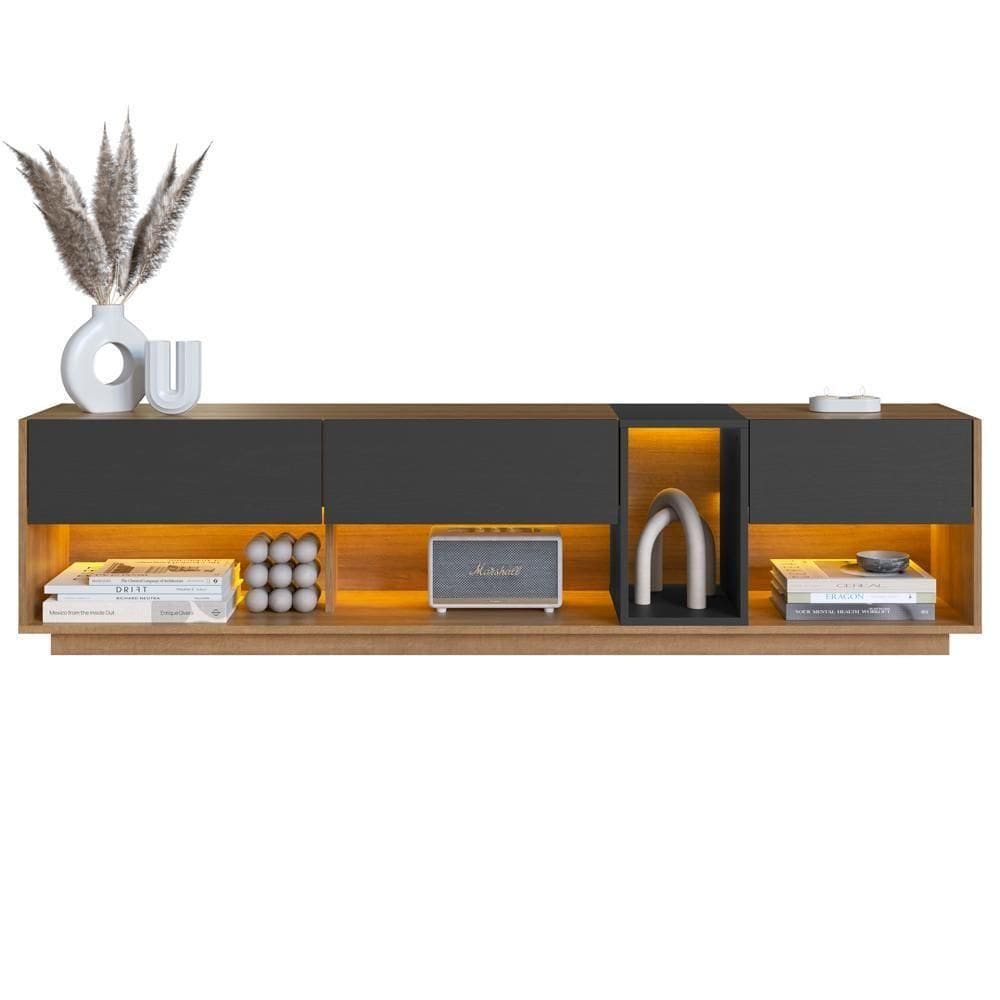 Rack Moderno Com Led 03 Gavetasavetas 180cm Mel Grafite Proddy