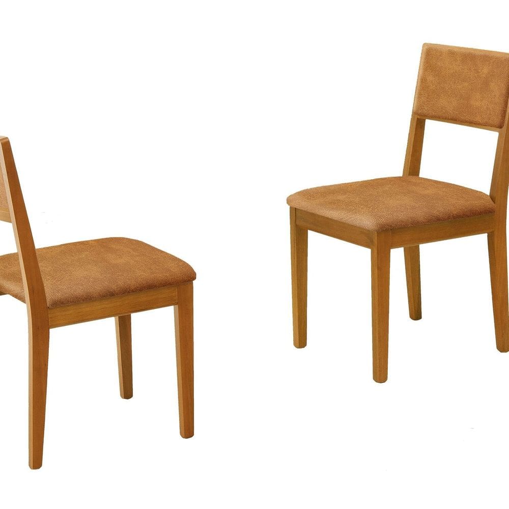 Conjunto 2 Cadeiras Jantar Madeira Maciça com Sintético Luna Amendoa