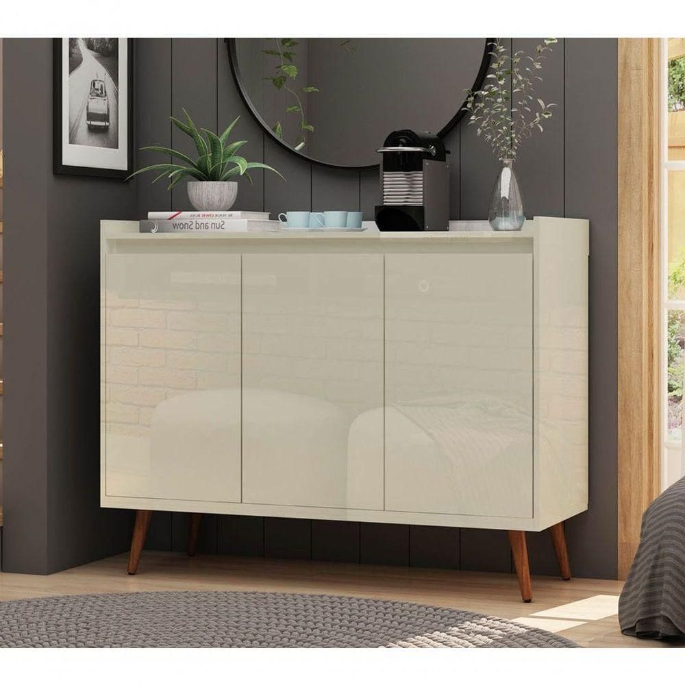 Buffet Aparador Retrô Clássico 3 Portas Off White - Moveisaqui