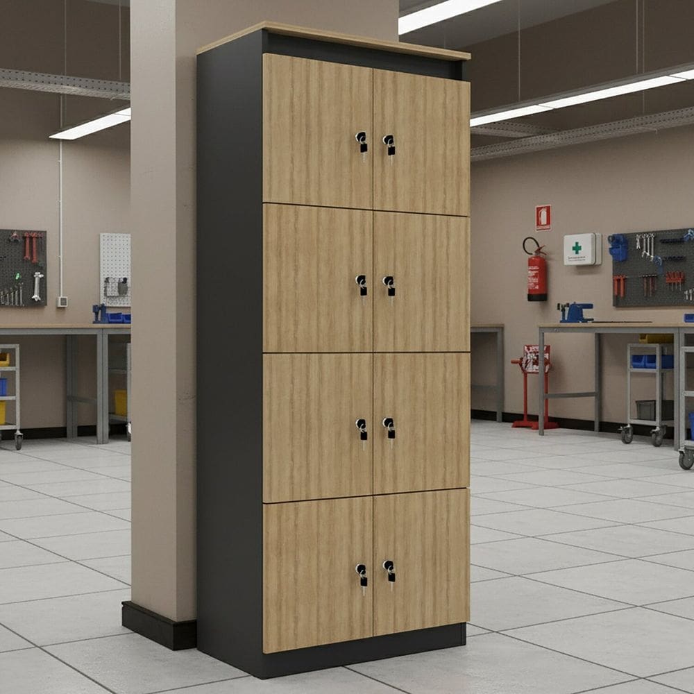 Armário Locker Guarda Volume 60x160cm em Mdp 8 Portas com Chave Me4202 Amêndoa/Preto