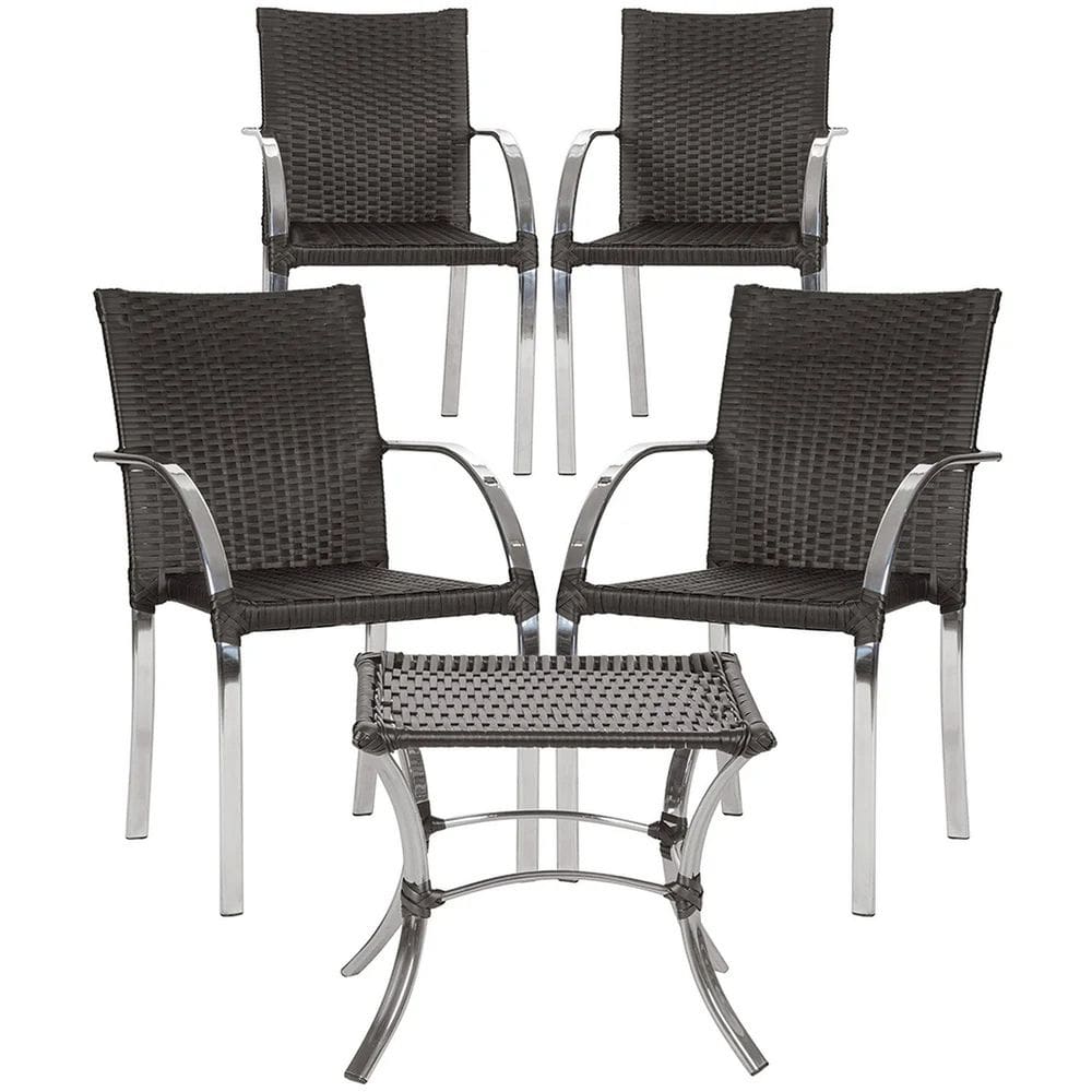 Jogo de 4 Cadeiras com Mesa de Centro Ascoli Marrom