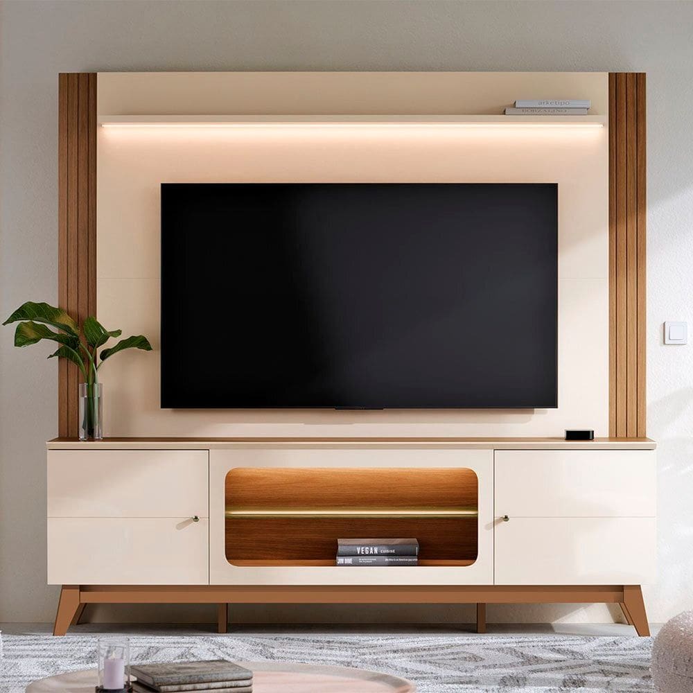 Estante Home para Tv 75 Polegadas 188,5cm Maceió Off White / Amendoa