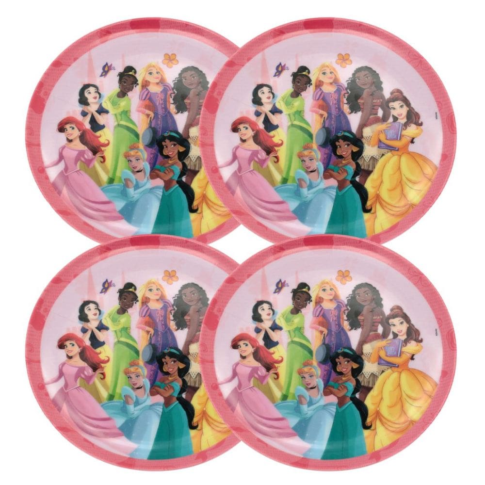 Kit 4 Pratos Raso Infantil Melamina Prime Princesas Disney 20cm