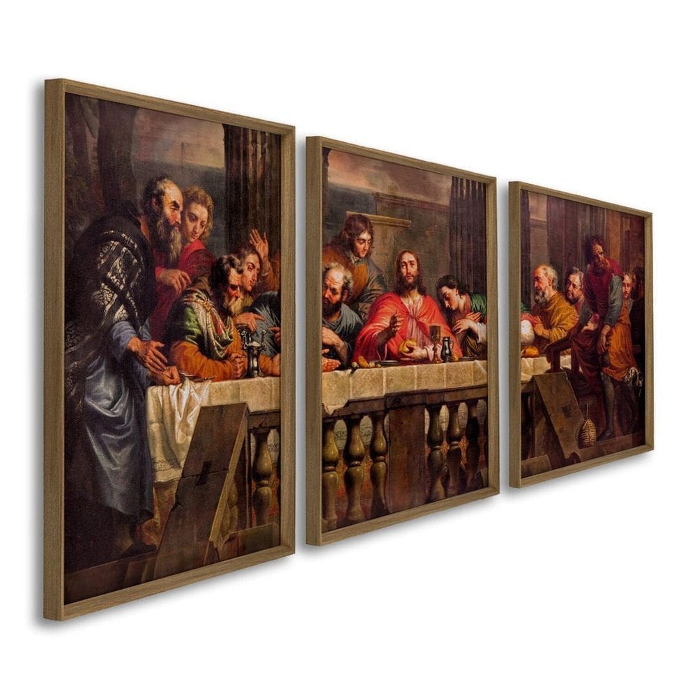 Quadro Decorativo Temático Santa Ceia 3 Telas 60x90cm para Escritório Sala Hall