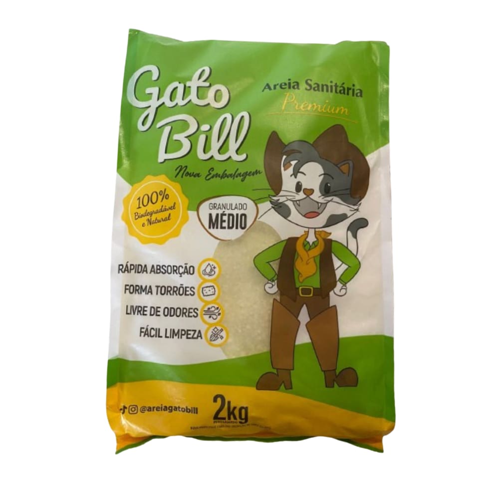 Areia Higienica Gato Bill Premium 2,0 Kg Grãos Médios Milho E Mandioca