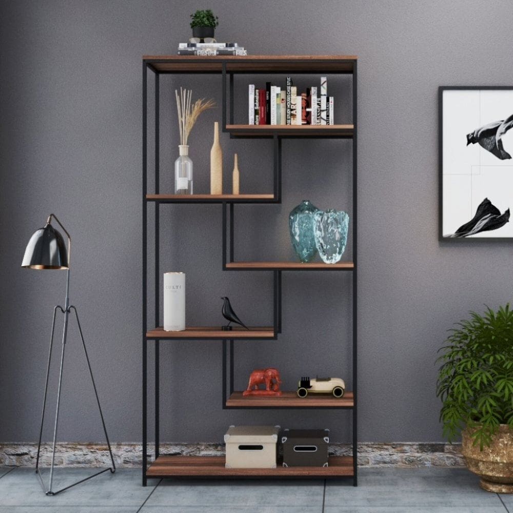 Estante Alta para Livros em Mdp Florença Nogal / Preto