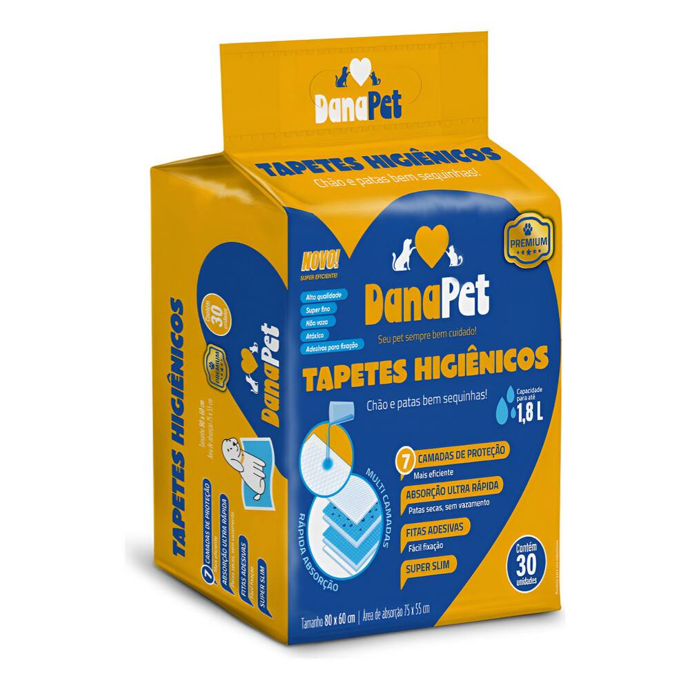 Tapete Higiênico Dana Pet Premium 60 X 80 Cm Com 30 Un