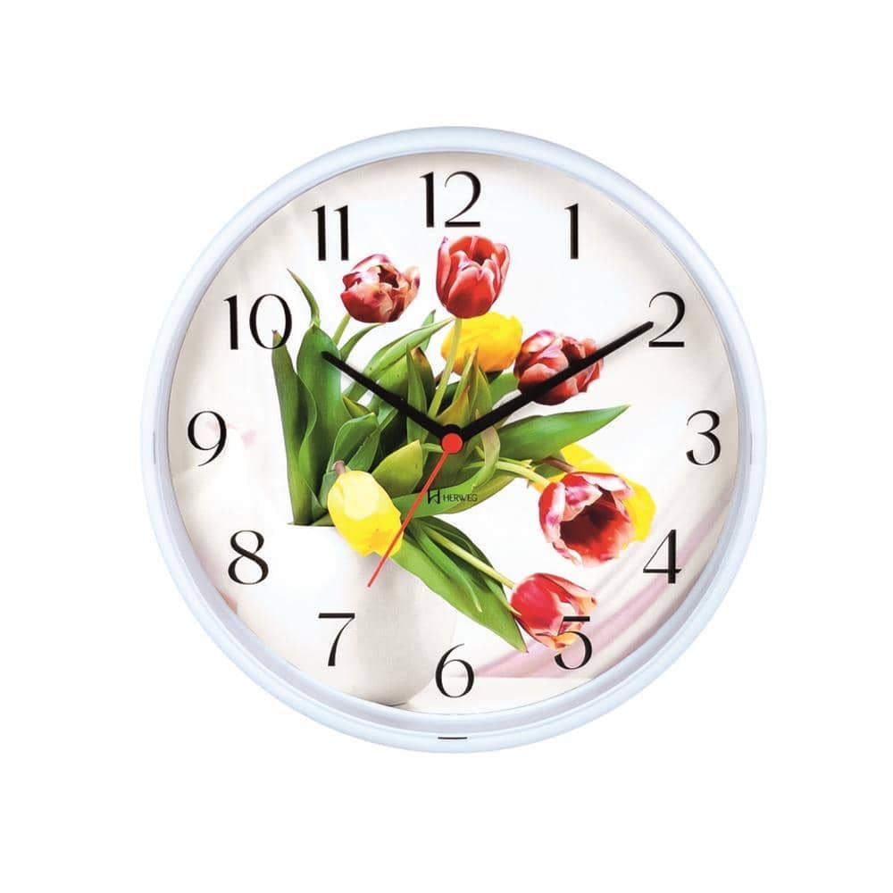 Relógio De Parede Herweg Ref: 660151-021 Branco Buquê de Flores