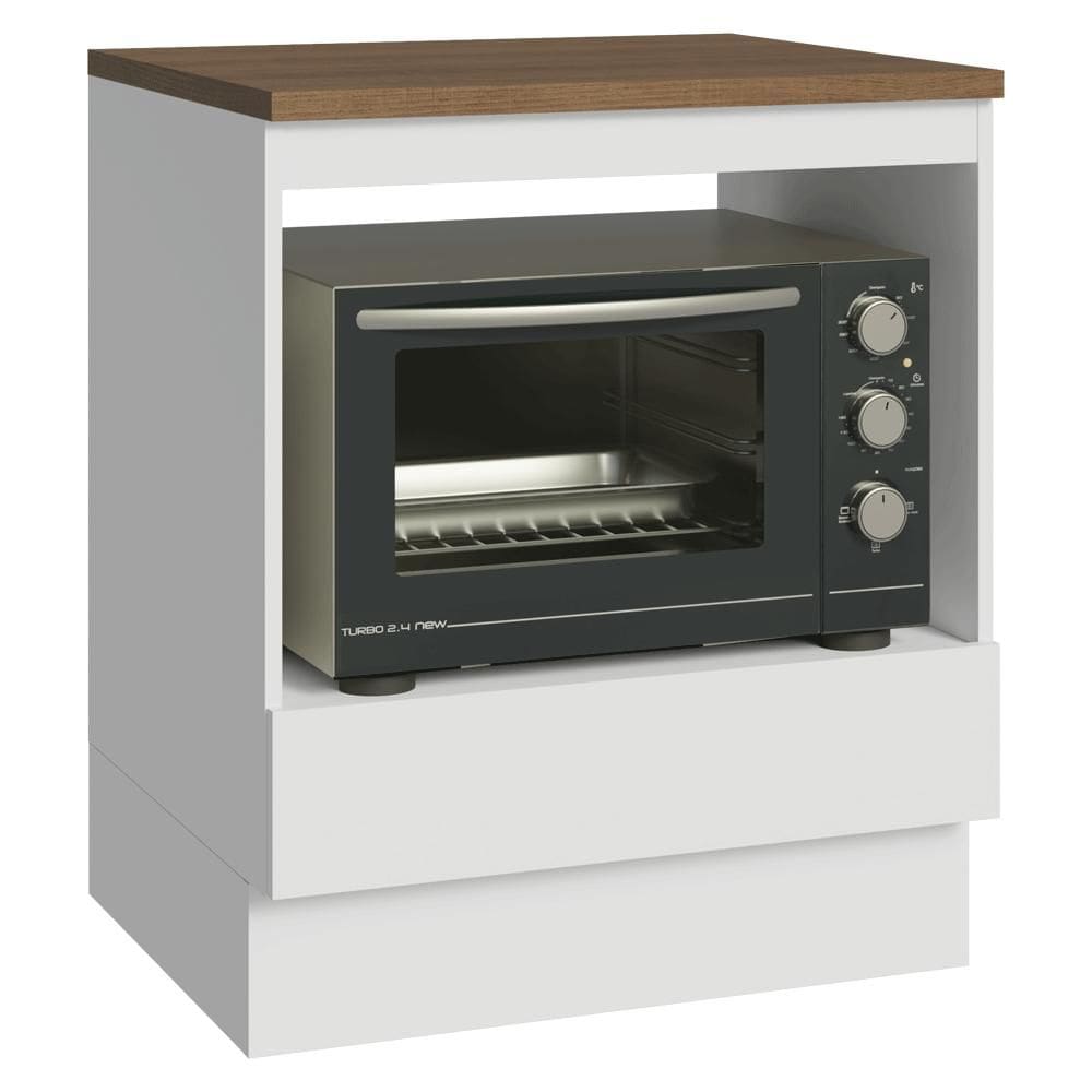 Balcão para Forno/Micro-ondas 70 cm 1 Gaveta Branco Tampo Rustic Madesa