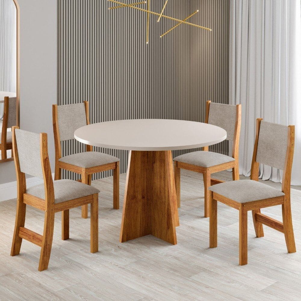Conjunto Sala de Jantar 4 Lugares Redondo Tampo em Mdf Chilli Mel/Blonde/Castanho