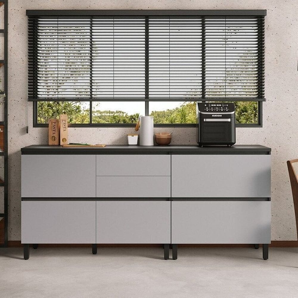 Conjunto Balcões 2 Peças 2 Portas 6 Gavetas Mdf Dodradiça Slow Motion Lúmina Itatiaia Grafite/cinza Grafite/Cinza