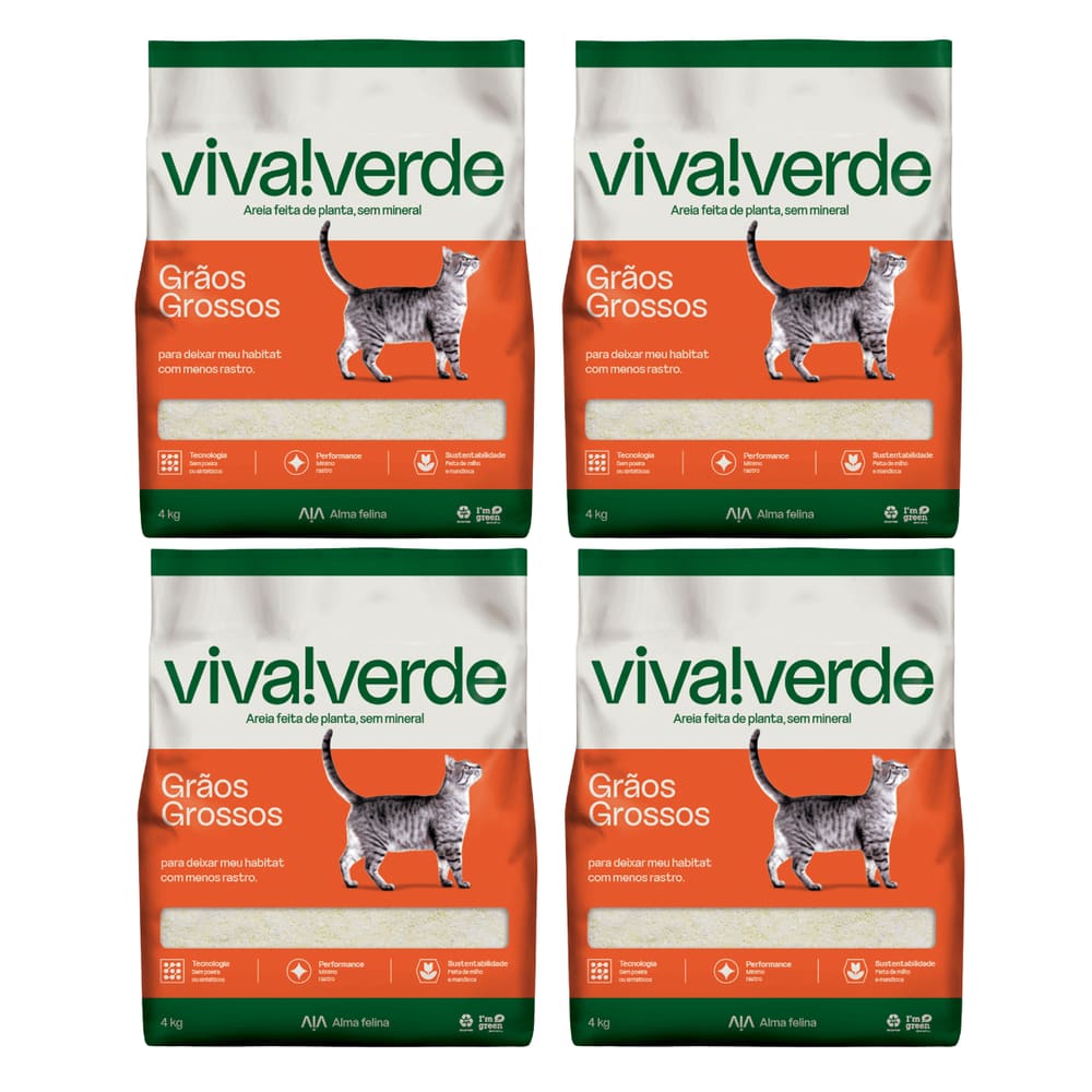 Kit Areia Viva Verde Biodegradável - Grãos Grossos (nova Embalagem) - Super Premium Para Gatos 16kg