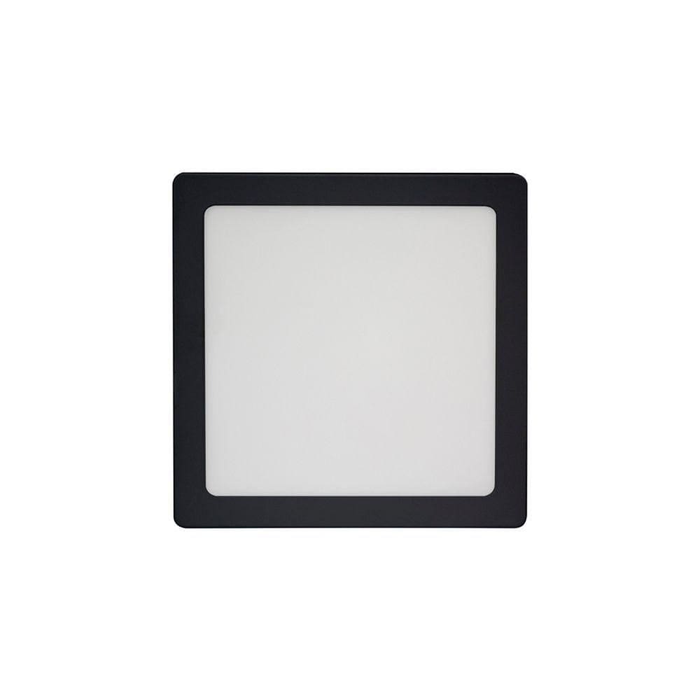 Painel De Led Blumenau Slim Quadrado De Sobrepor 12w Bivolt Preto 3000k Luz Amarela