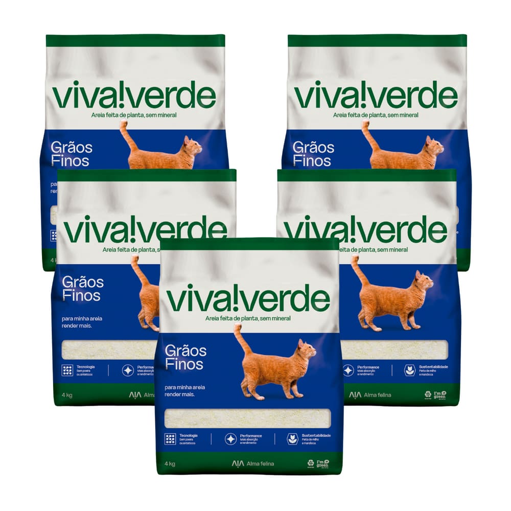 Kit Areia Viva Verde Biodegradável - Grãos Finos (nova Embalagem) - Super Premium Para Gatos 20kg