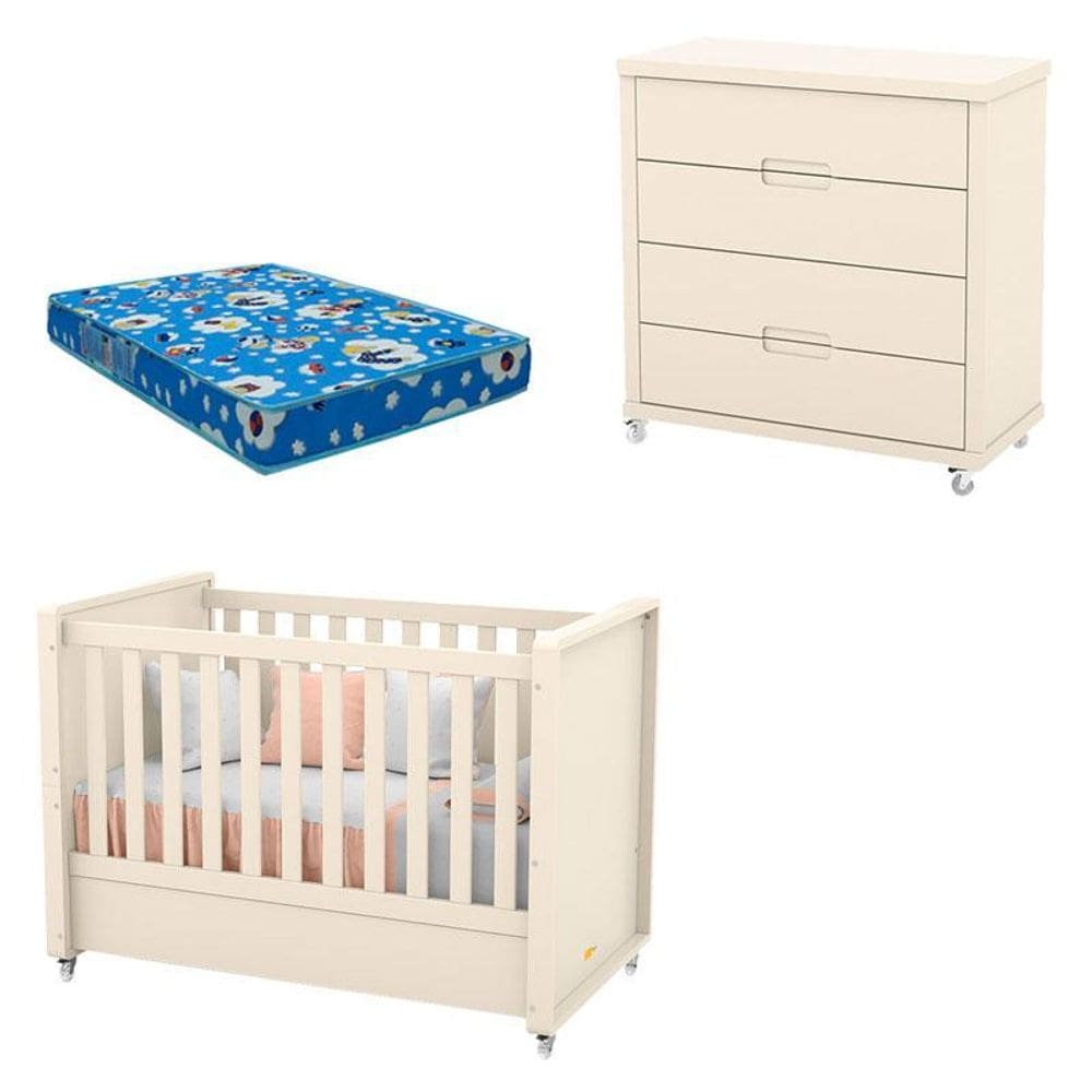 Berço Americano com Gaveteiro Tutto New Off White e Colchão - Matic