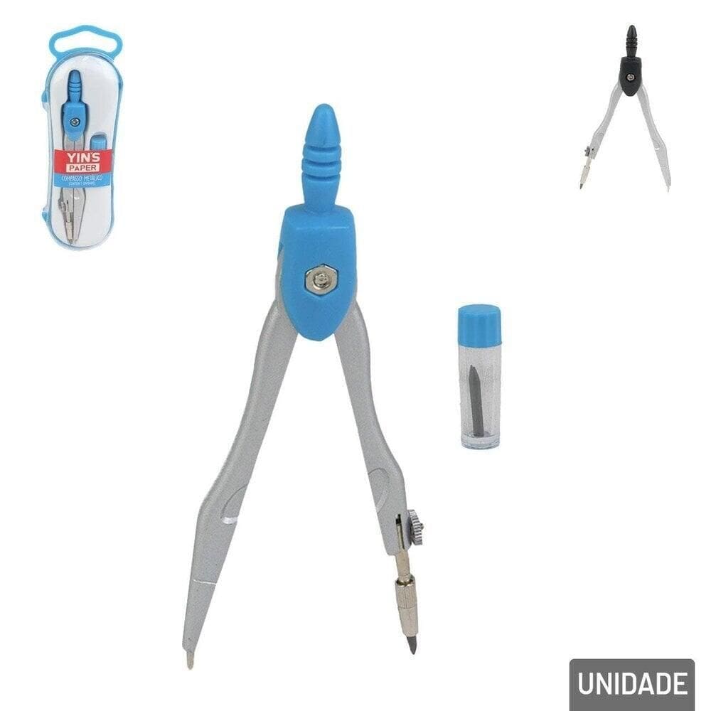 Compasso Escolar de Metal com Grafite e Case Color - Tudo em Caixa