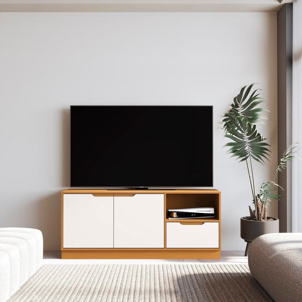 Rack para Tv 55 Polegadas 100% Mdf Modular Marrom/Off White