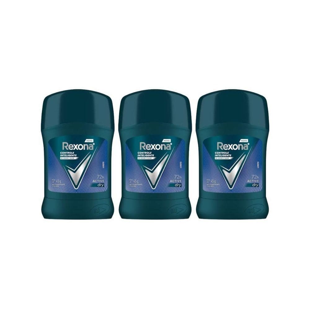 Desodorante Rexona Stick 45G Active Dry - Kit Com 3Un