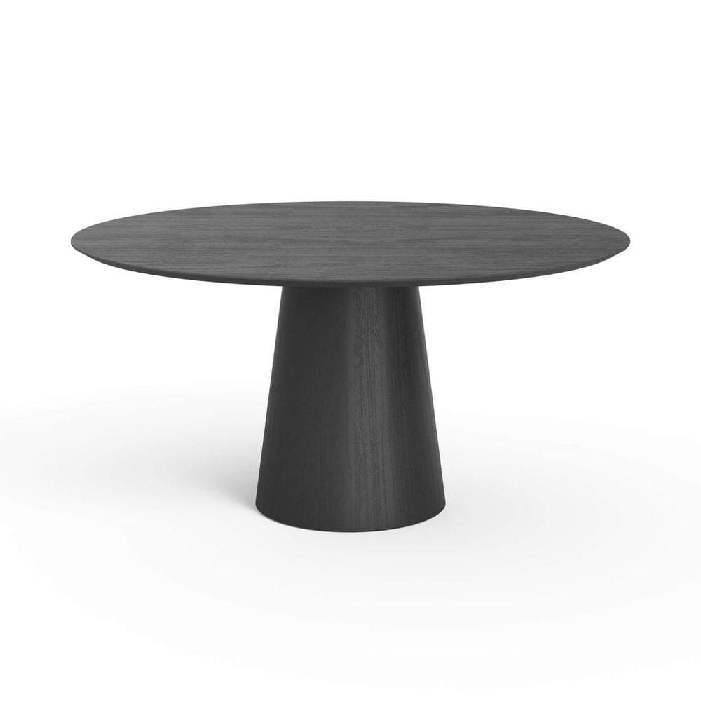 Mesa De Jantar Redonda 160cm Scandi 8 Lugares Lamina Natural De Madeira Preto