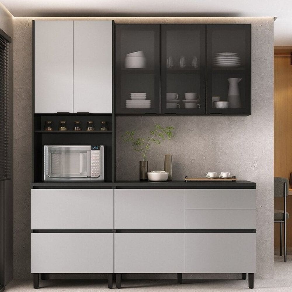 Cozinha Modulada 3 Peças 7 Portas 5 Gavetas Mdf Dodradiça Slow Motion Lúmina Itatiaia Grafite/cinza Grafite/Cinza