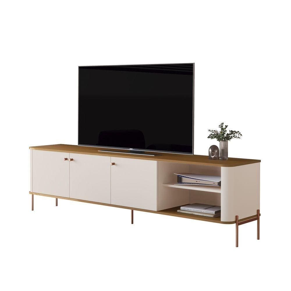 Rack Para Tv 1.8 Tucupi Off White Com Naturale Pe Bronze - Moveis Jb