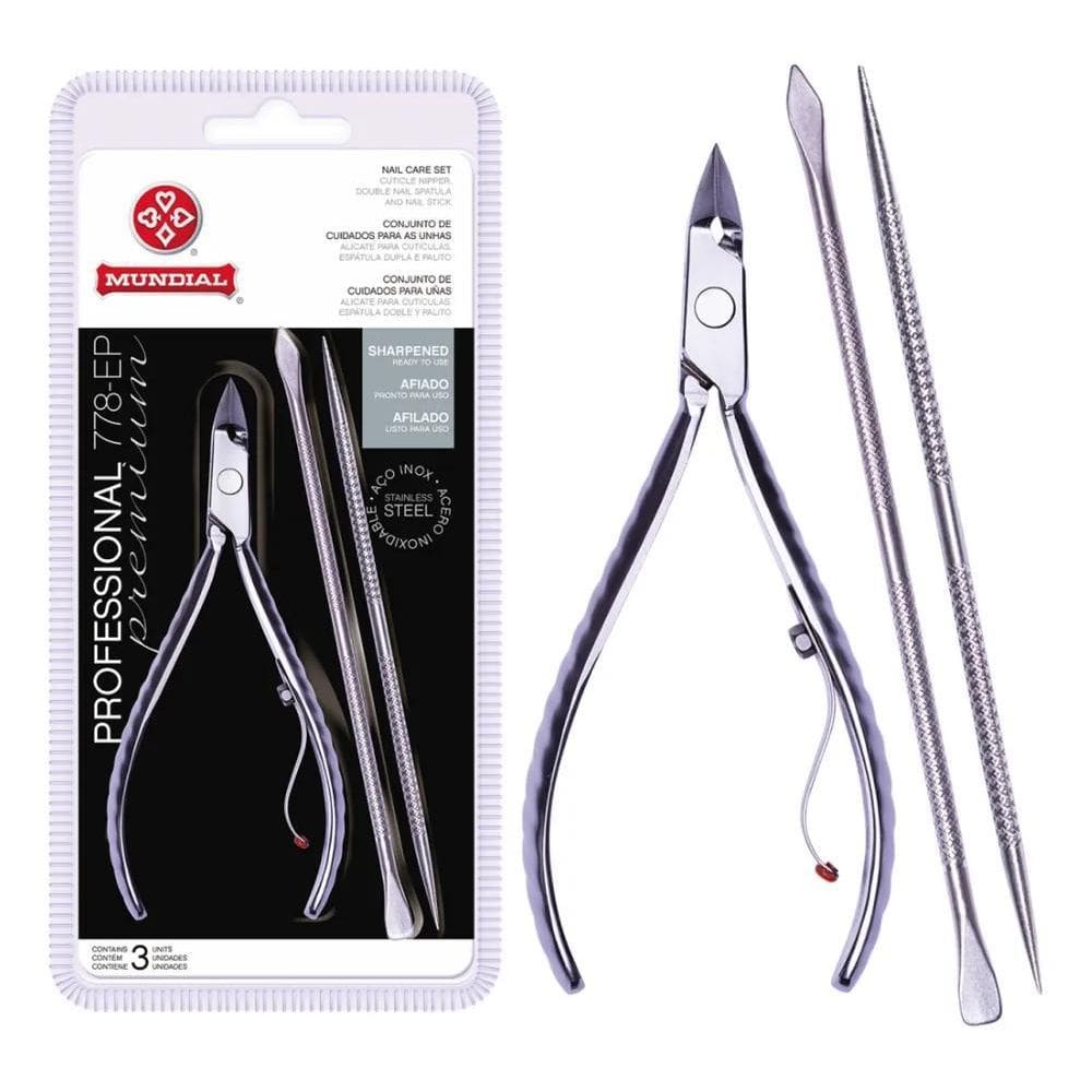2X Kit Alicate + Palito + Empurrador Inox De Cutícula Profes