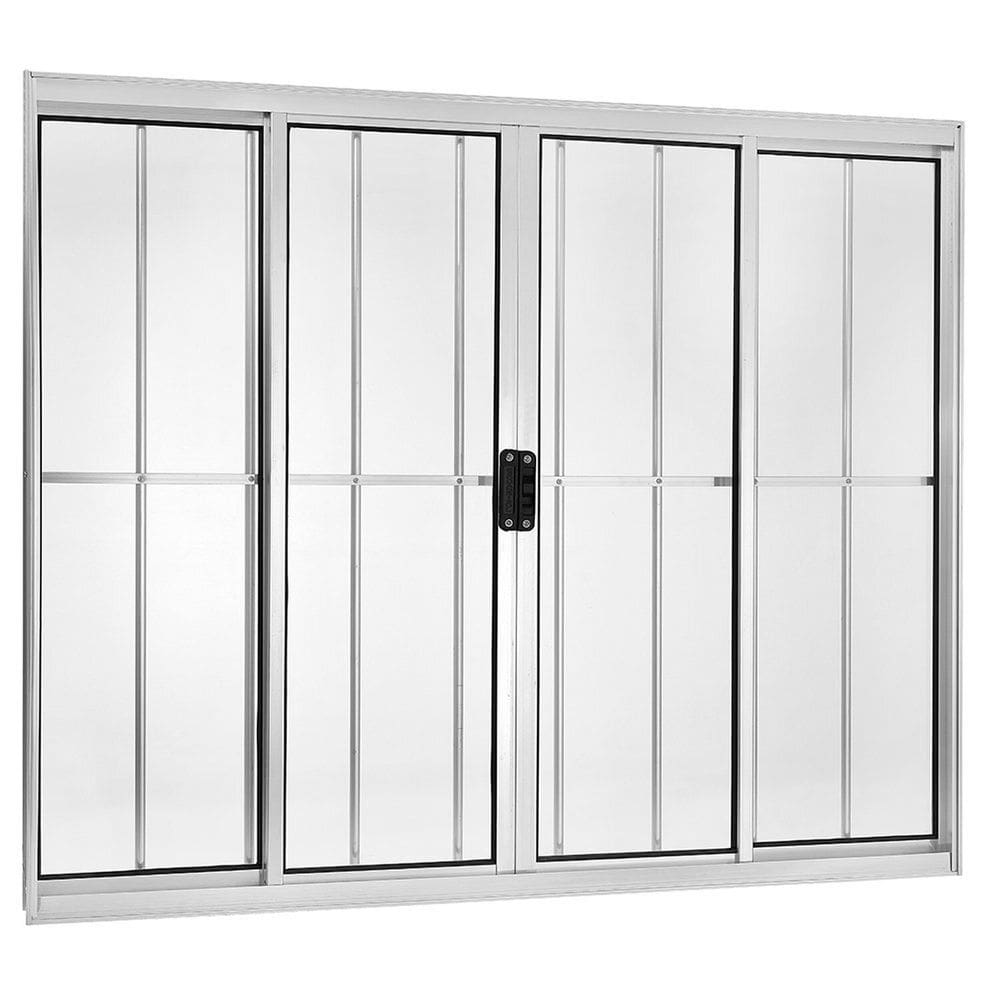 Janela Correr 4 Folhas Central com Grade Vidro Liso 100x100cm Brilhante Ecosul Esquadrisul