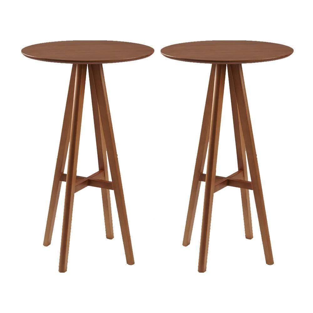 Kit 2 Mesas Bistrô Alta Redonda Sila Base Madeira Maciça Imbuia