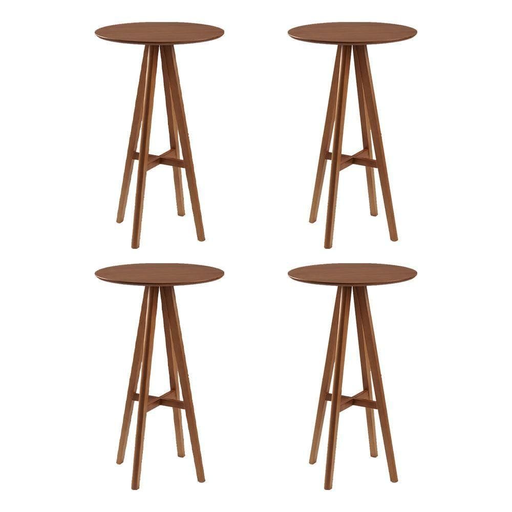 Kit 4 Mesas Bistrô Alta Redonda Sila Base Madeira Maciça Imbuia