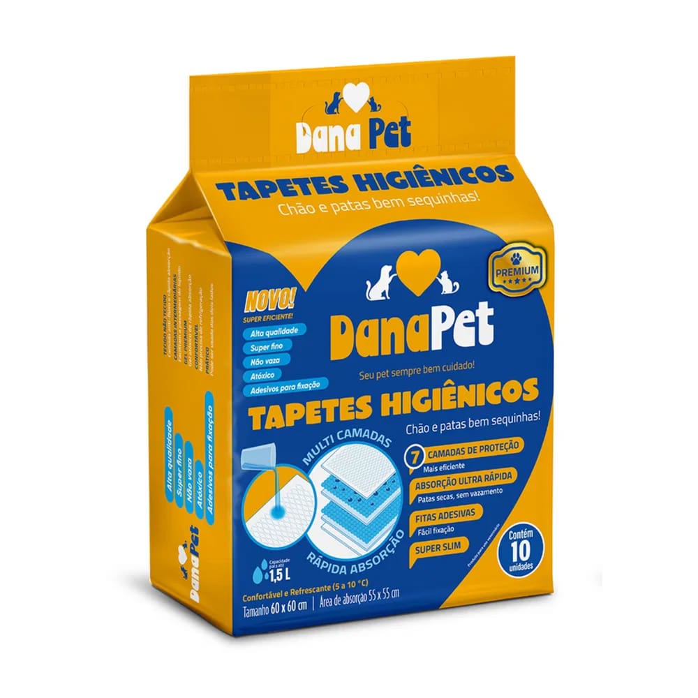 Tapete Higiênico Dana Pet Premium 60 X 60 Cm Com 10 Un