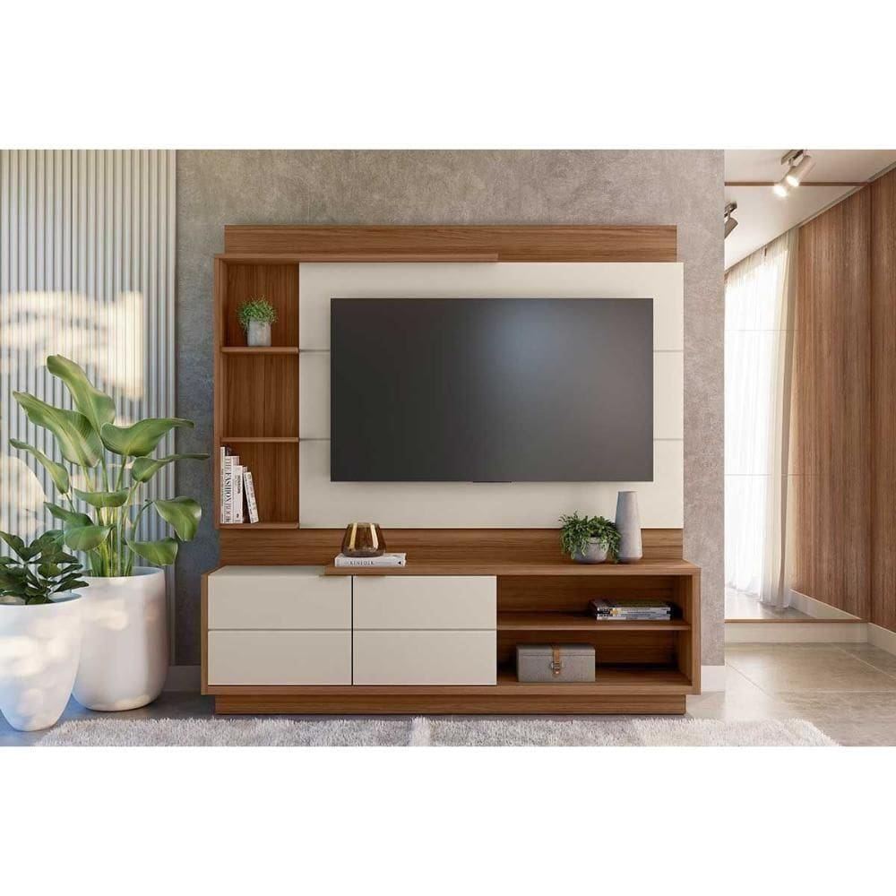 Home P- Tv Até 60 Pol Atlanta C- 2potas 4prateleiras E Pés 180x191cm Jatoba-off White - Linea