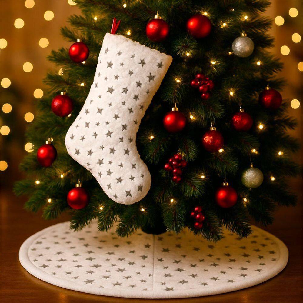 Bota Meia Saia Decoração Estrelinhas árvore Natal Pelúciado