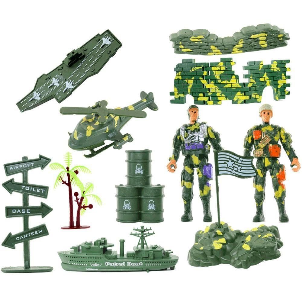 Brinquedos Miniaturas Militares Bonecos Veículos 14 Peças