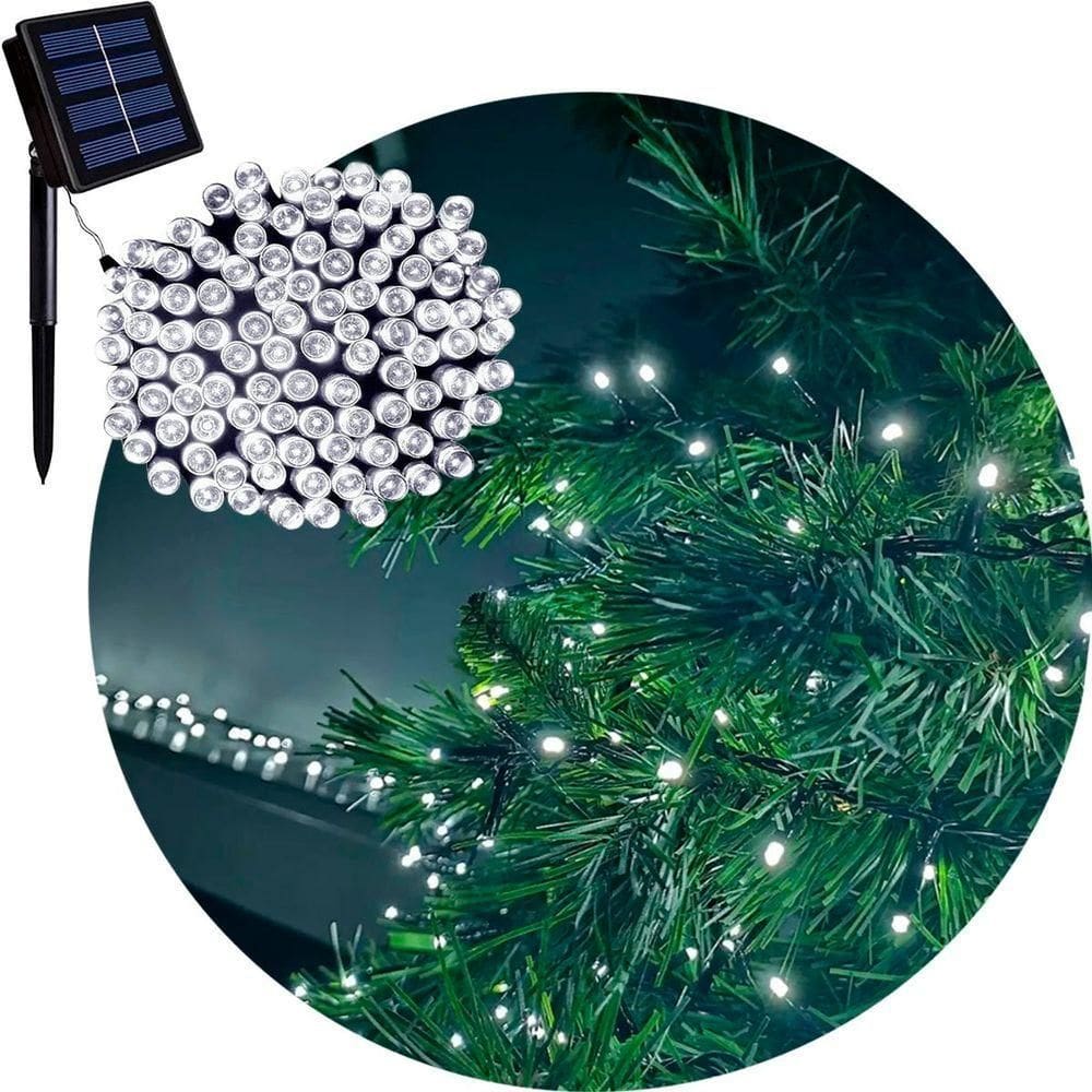 Pisca Cordão Varal Solar Natal 100 Lâmpadas Leds Branco 8m