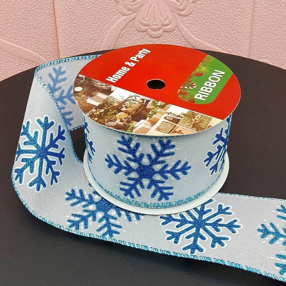 Rolos Fita Aramada Flocos Neve Azul Natal 6,3cm 9m Kit 3pçs