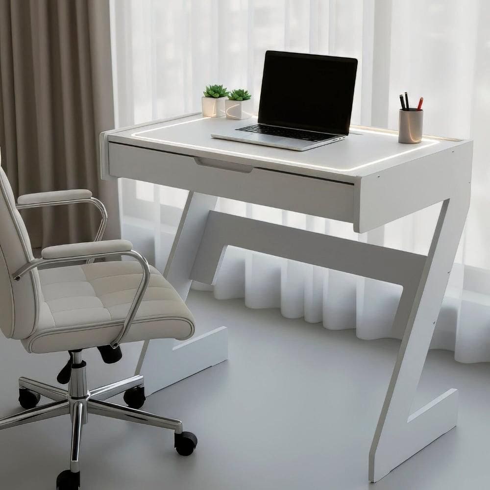 Escrivaninha para Escritório com Luz Neon Branco