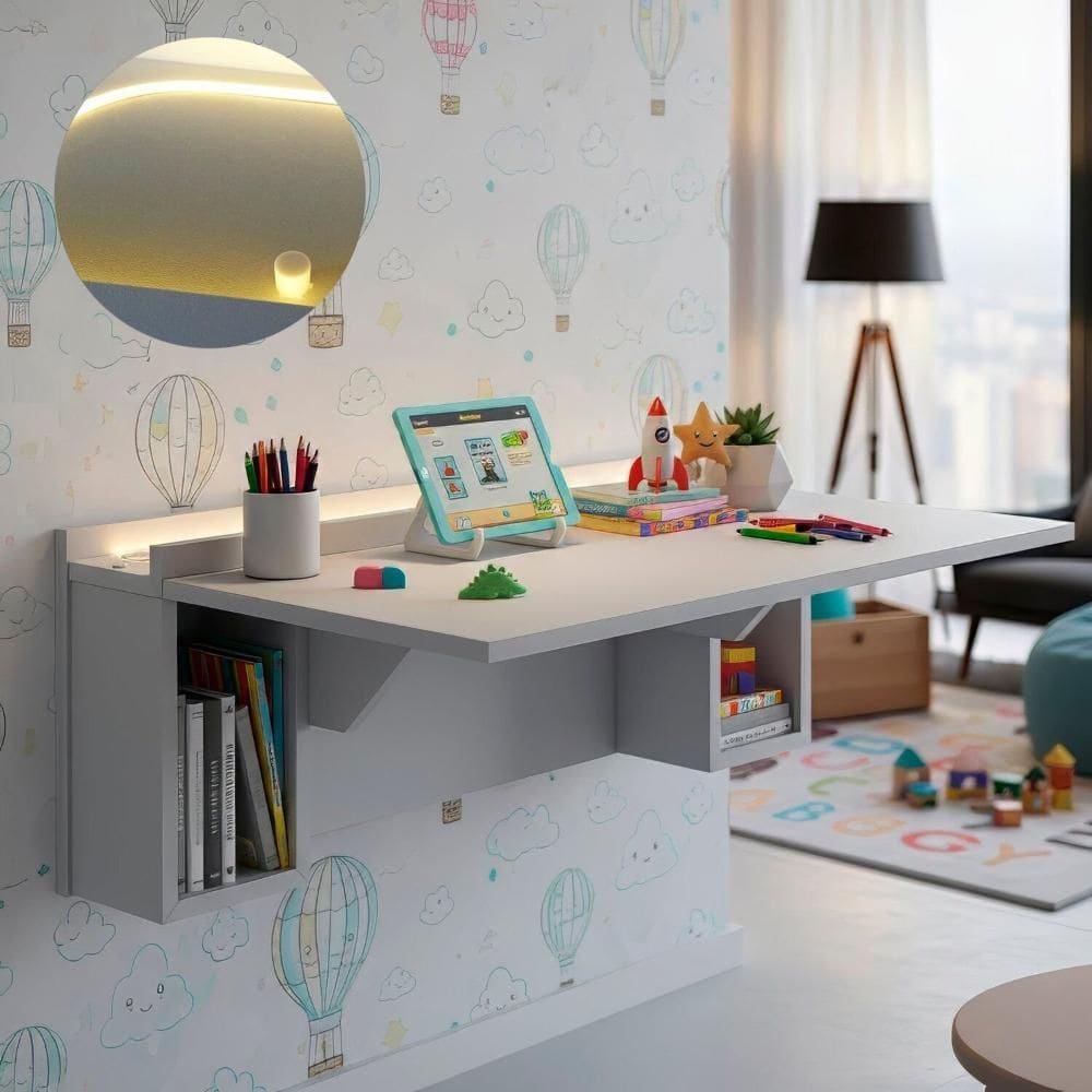 Mesa Dobrável com Nichos com Led Neon Quente Branco