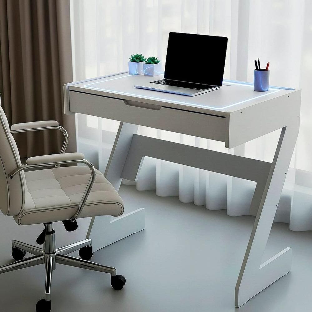 Escrivaninha para Escritório com Luz Neon Branco