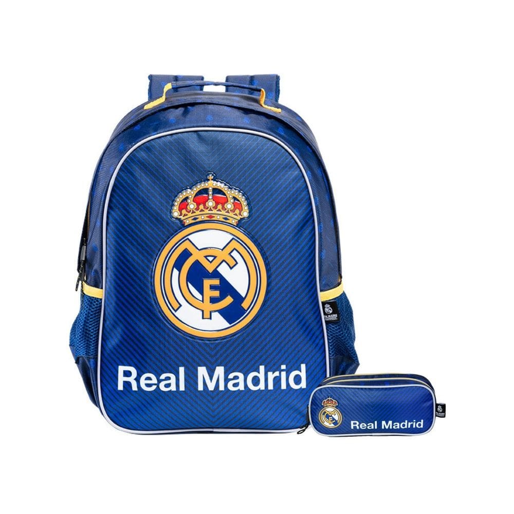 Kit Escolar Futebol Real Madrid Mochila Costa + Estojo Duplo