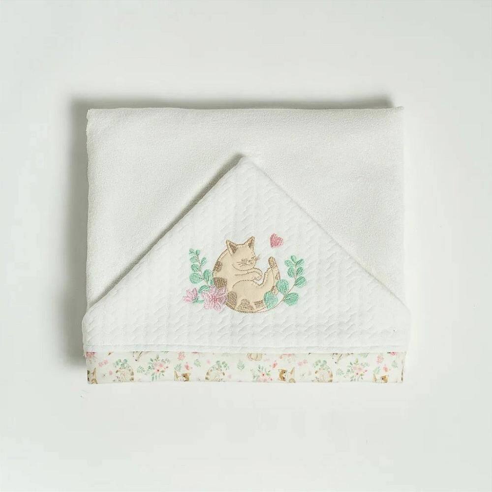 Toalha de Banho Hug Com Capuz Gatinhos 3A Rosa Iogurte