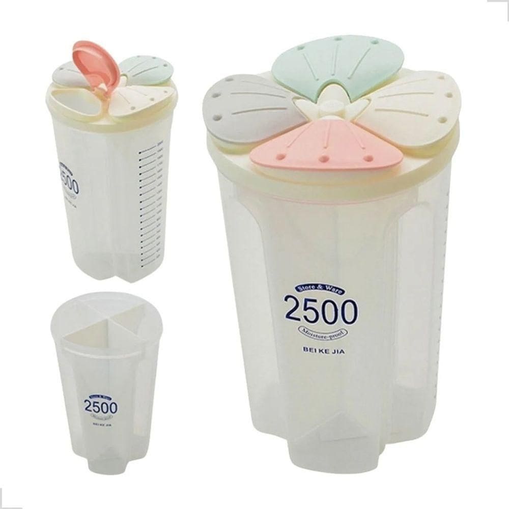 Pote Plástico Armazenador Medidor Com 4 Divisórias 2500 Ml