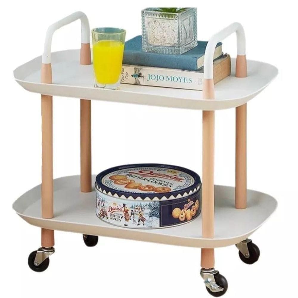 Mesa Auxiliar Lateral Madeira Carrinho Organizador Multiuso 2 Prateleiras Sacada Churrasqueira Sala Escritorio