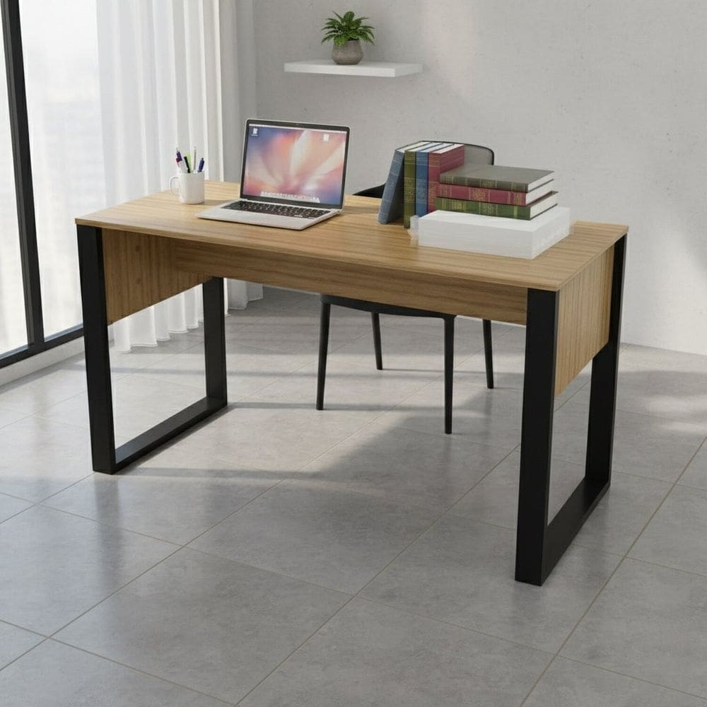 Escrivaninha Mesa para Escritório 136cm Me4200 Amêndoa/Preto