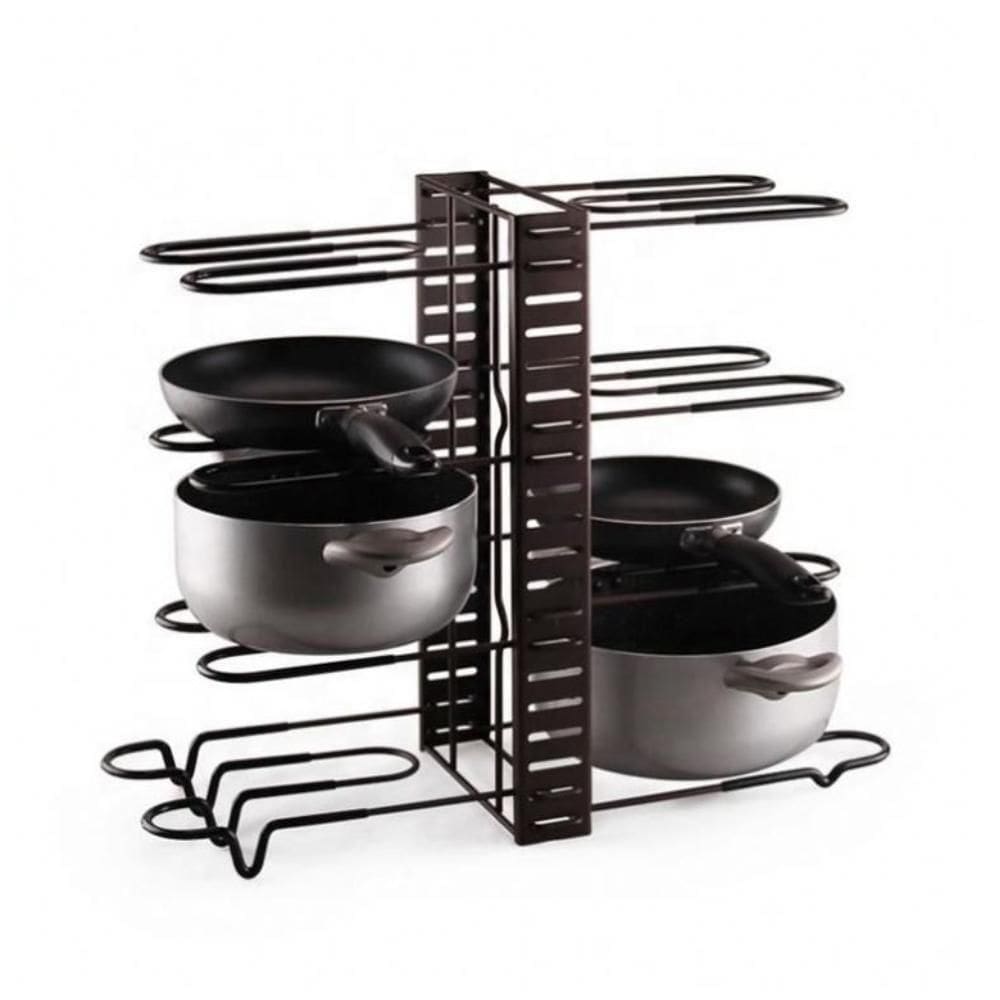 Organizador Panelas Frigideiras Rack Inox Ajustavel Armarios Bancadas Suporte Multiuso Grande 8 Divisorias Paneleiro Coz