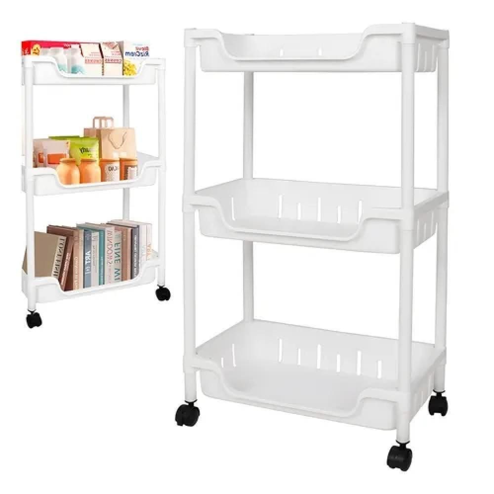 Carrinho Auxiliar Organizador Multiuso Cozinha Fruteira Manicure Brinquedos 3 Cesto Prateleira Lavanderia Quarto Gancho