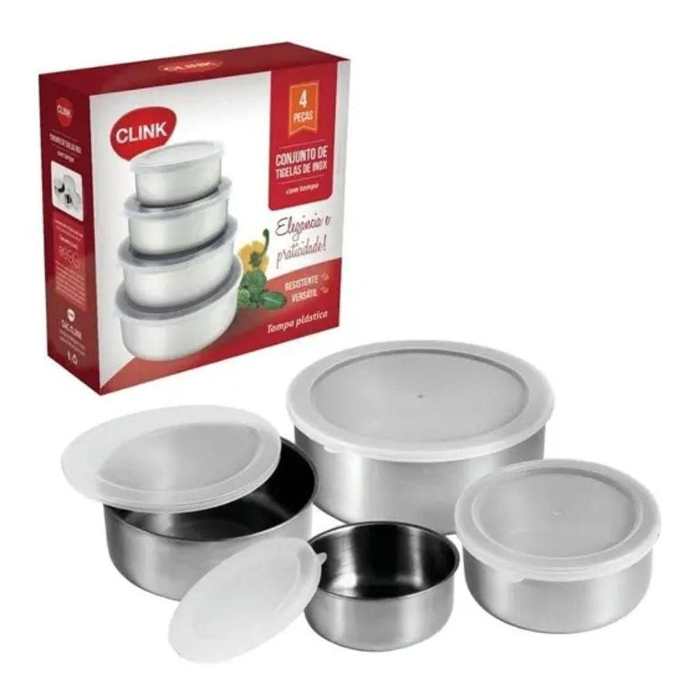 Conjunto Potes Aço Inox Tampa Hermética Tigelas 4 Peças