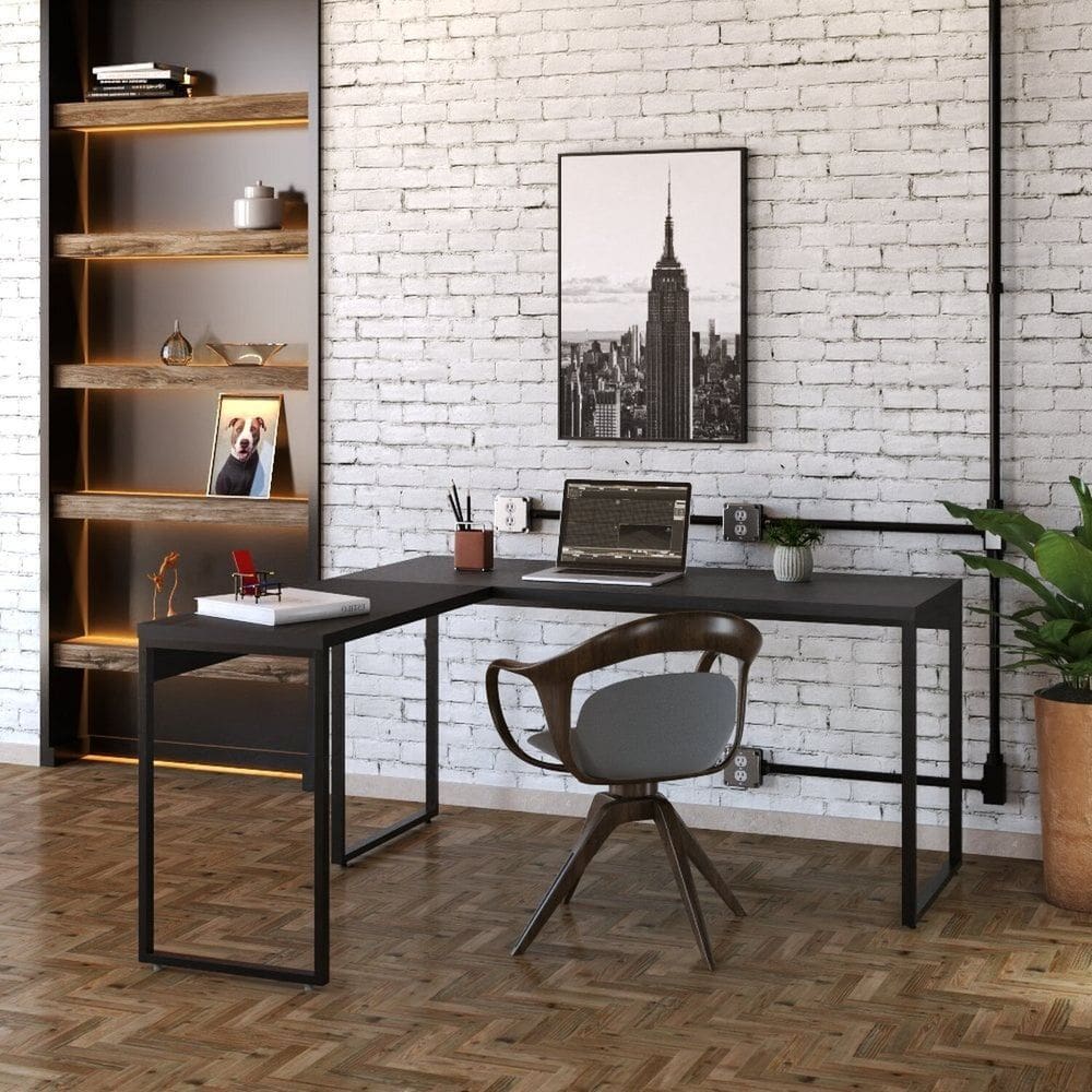 Mesa para Escritório 150cm X 75cm Kuadra Ii Preto / Ônix