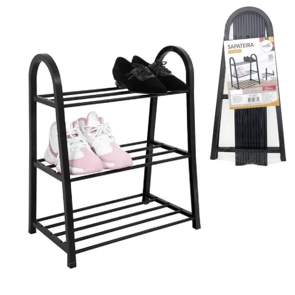 Sapateira Organizadora Estante Industrial Prateleira Porta Sapatos Tenis 3 Andares Rack 9 Pares Lavanderia Quarto Closet